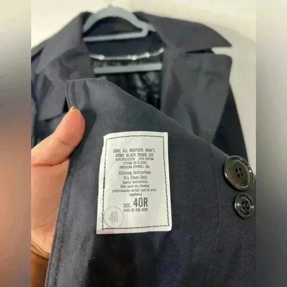 NWT US Army All Weather Black 385 Coat Size 40R - Picture 7 of 8